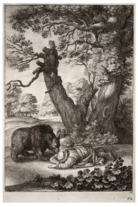 The Foresters and the Bear. State 1 by Wenceslaus Hollar